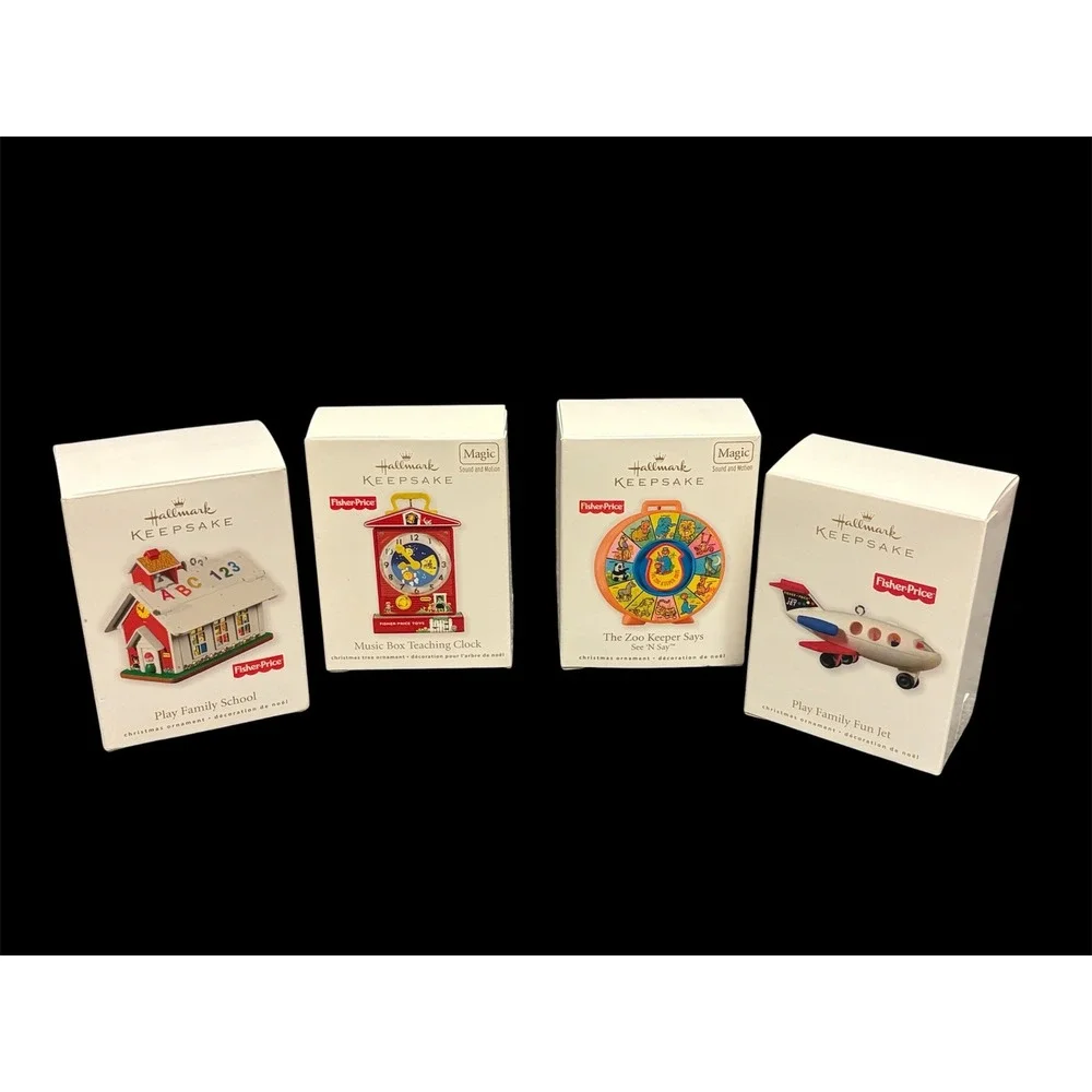Hallmark Keepsake Fisher-Price Ornament Lot School Clock See N Say Fun Jet 4pc